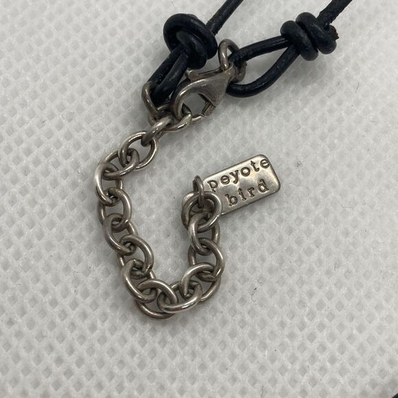 Peyote Bird Black Stone Pendant 16'' - 18'' Necklace Sterling 925 Silver 10g - Picture 6 of 9